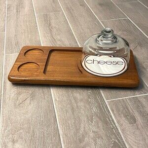 VTG Goodwood Teak Cheese Board & Glass Cloche 1970s